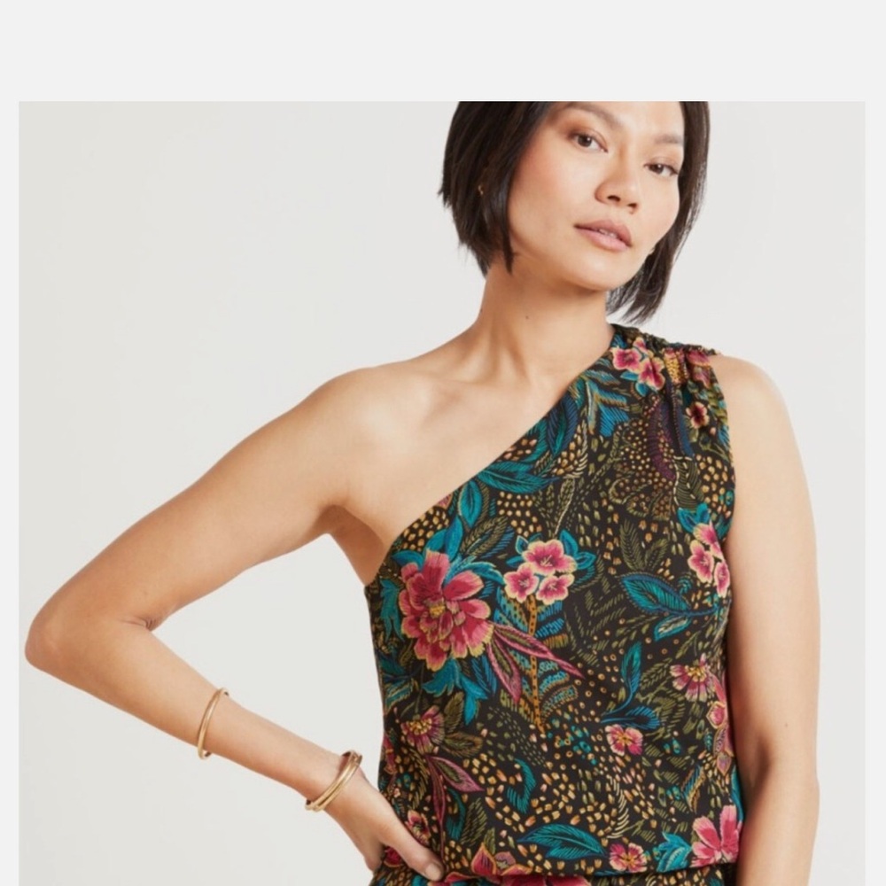 Evereve azalea Floral one shoulder blouse Xs